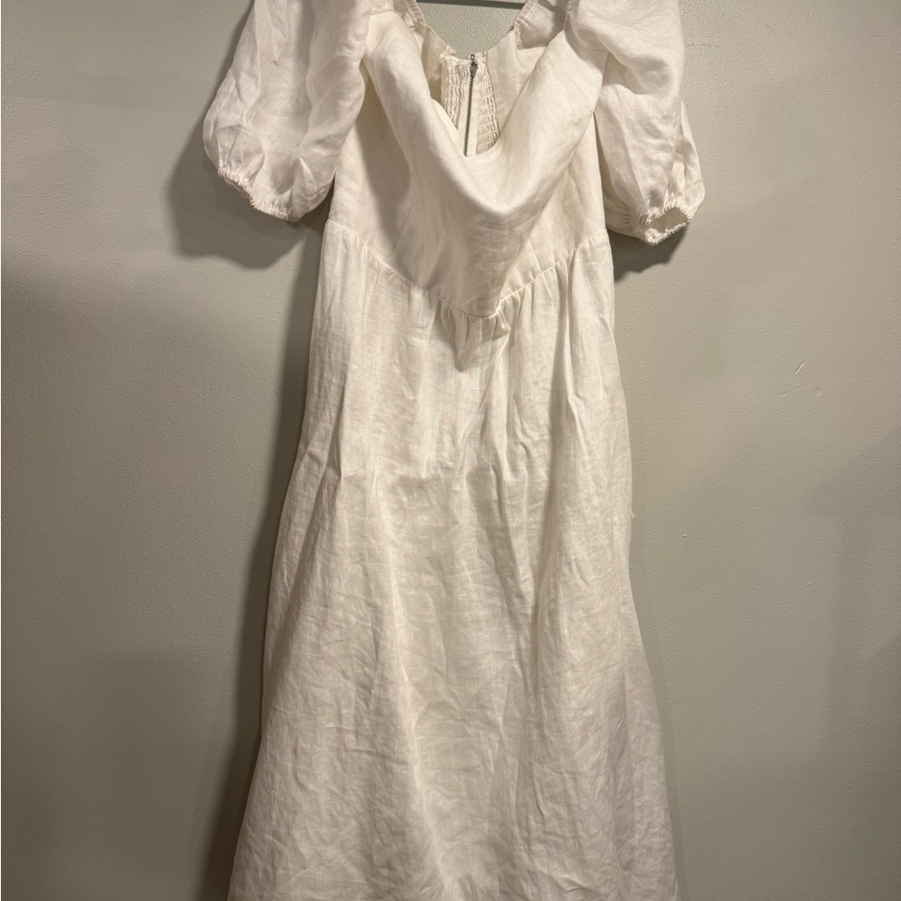 Reformation Rhode 100% Linen White Puff-Sleeve Midi Dress sz12 - Picture 4 of 4